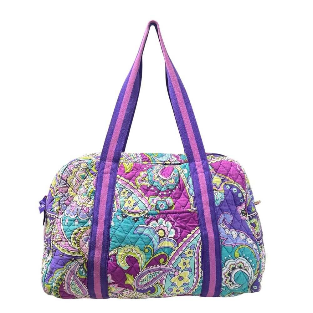 Vera Bradley Duffel Bag Womens Medium Purple Teal Paisley Quilted Travel